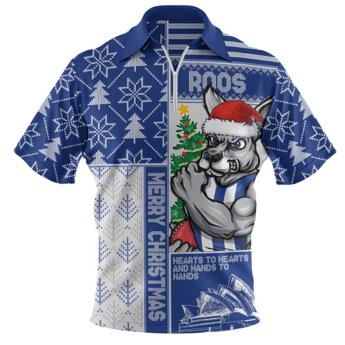 North Melbourne Zip Polo Shirt Merry Christmas Knit Style Festive Spirit