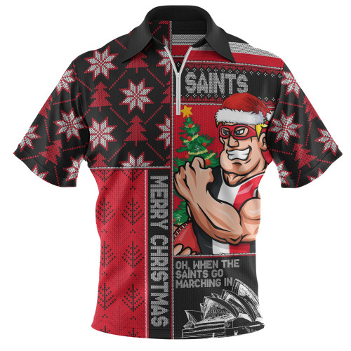 St Kilda Zip Polo Shirt Merry Christmas Knit Style Festive Spirit