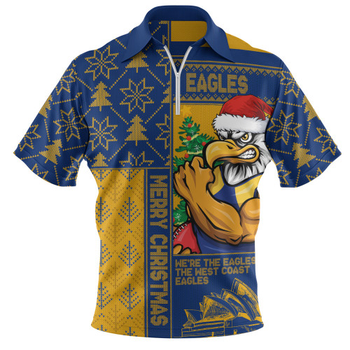 West Coast Eagles Zip Polo Shirt Merry Christmas Knit Style Festive Spirit