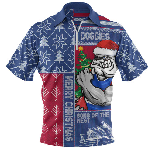 Western Bulldogs Zip Polo Shirt Merry Christmas Knit Style Festive Spirit