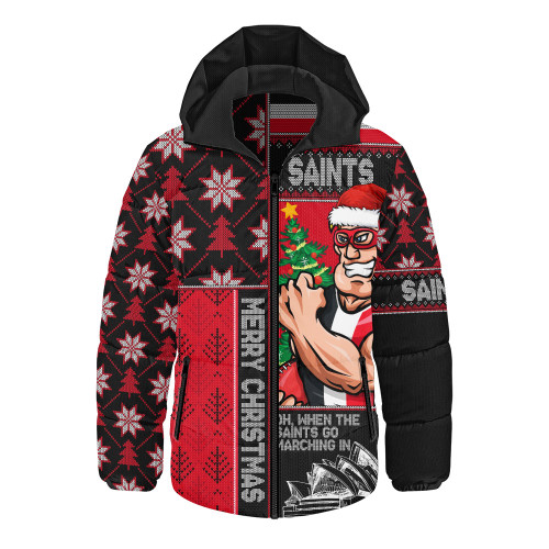 St Kilda Hooded Padded Jacket Merry Christmas Knit Style Festive Spirit