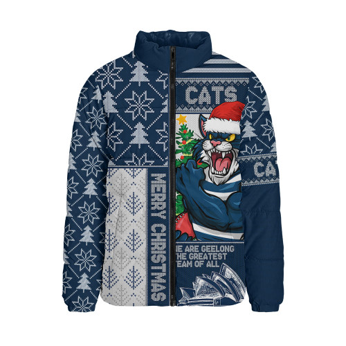 Geelong Cats Padded Jacket Merry Christmas Knit Style Festive Spirit