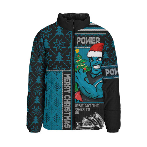Port Adelaide Padded Jacket Merry Christmas Knit Style Festive Spirit