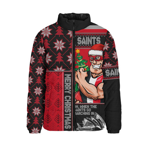 St Kilda Padded Jacket Merry Christmas Knit Style Festive Spirit