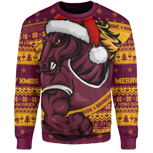 Brisbane Broncos Sweatshirt Ugly Knit Style For Christmas Game Fans