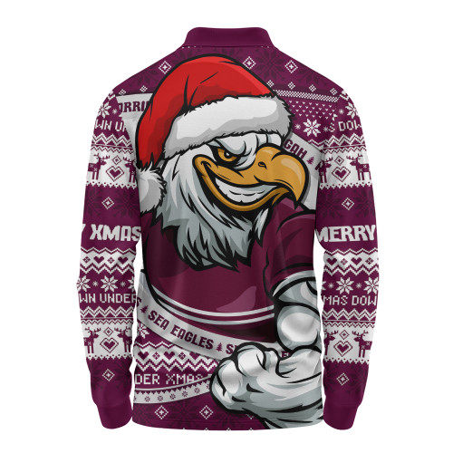 Manly Warringah Sea Eagles Long Sleeve Polo Shirt Ugly Knit Style For Christmas Game Fans