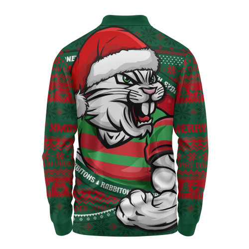 South Sydney Rabbitohs Long Sleeve Polo Shirt Ugly Knit Style For Christmas Game Fans South Sydney Rabbitohs Long Sleeve Polo Shirt Ugly Knit Style For Christmas Game Fans