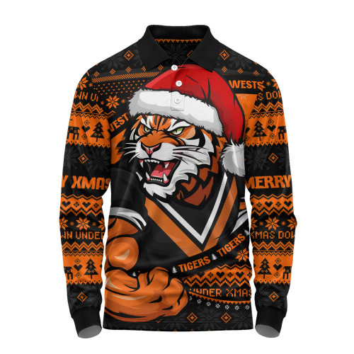Wests Tigers Long Sleeve Polo Shirt Ugly Knit Style For Christmas Game Fans