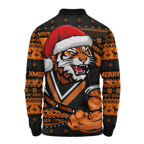 Wests Tigers Long Sleeve Polo Shirt Ugly Knit Style For Christmas Game Fans Wests Tigers Long Sleeve Polo Shirt Ugly Knit Style For Christmas Game Fans