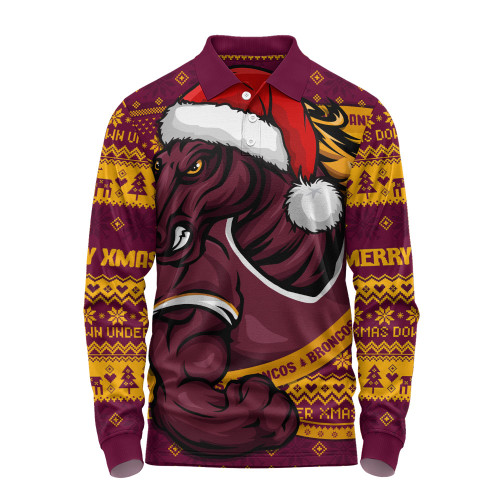 Brisbane Broncos Long Sleeve Polo Shirt Ugly Knit Style For Christmas Game Fans