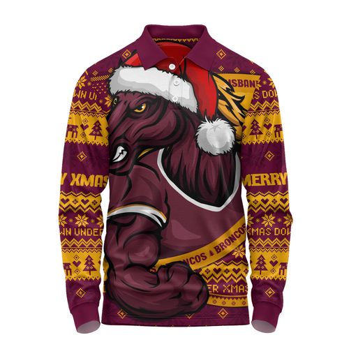 Brisbane Broncos Long Sleeve Polo Shirt Ugly Knit Style For Christmas Game Fans