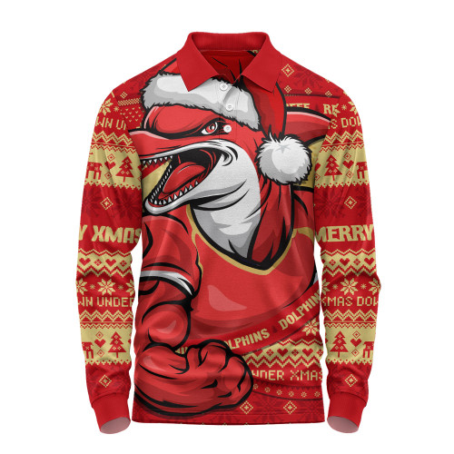 Redcliffe Dolphins Long Sleeve Polo Shirt Ugly Knit Style For Christmas Game Fans