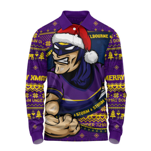 Melbourne Storm Long Sleeve Polo Shirt Ugly Knit Style For Christmas Game Fans