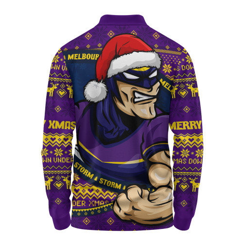 Melbourne Storm Long Sleeve Polo Shirt Ugly Knit Style For Christmas Game Fans