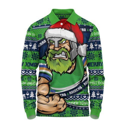 Canberra Raiders Long Sleeve Polo Shirt Ugly Knit Style For Christmas Game Fans