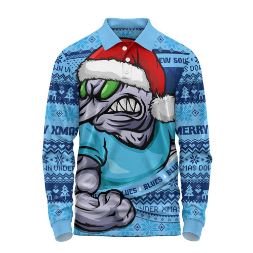 New South Wales Blues Long Sleeve Polo Shirt Ugly Knit Style For Christmas Game Fans