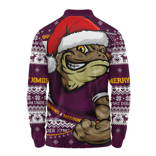 Queensland Maroons Long Sleeve Polo Shirt Ugly Knit Style For Christmas Game Fans Queensland Maroons Long Sleeve Polo Shirt Ugly Knit Style For Christmas Game Fans