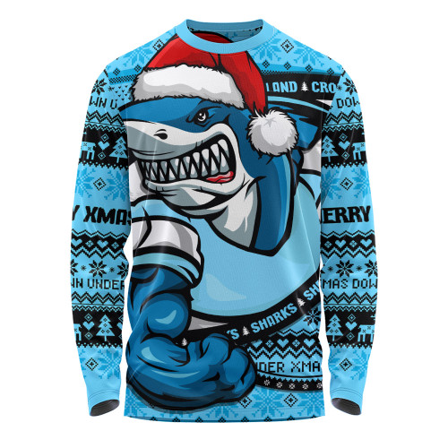 Cronulla-Sutherland Sharks Long Sleeve T-shirt Ugly Knit Style For Christmas Game Fans