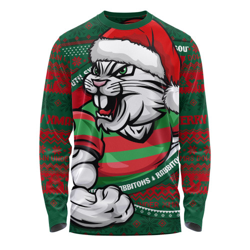 South Sydney Rabbitohs Long Sleeve T-shirt Ugly Knit Style For Christmas Game Fans