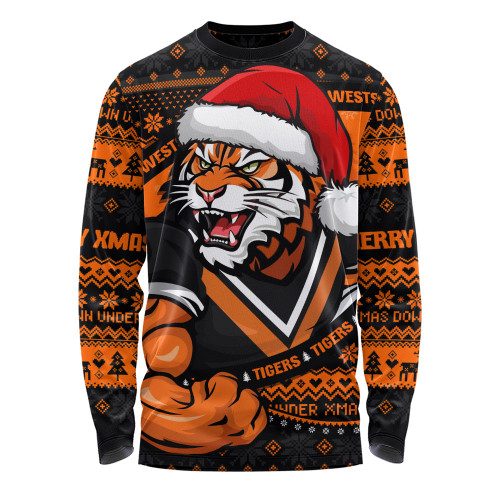 Wests Tigers Long Sleeve T-shirt Ugly Knit Style For Christmas Game Fans