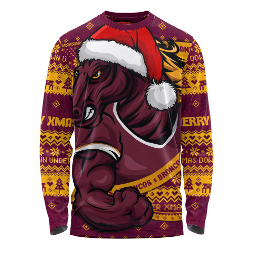 Brisbane Broncos Long Sleeve T-shirt Ugly Knit Style For Christmas Game Fans
