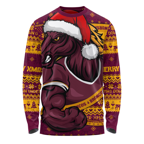 Brisbane Broncos Long Sleeve T-shirt Ugly Knit Style For Christmas Game Fans