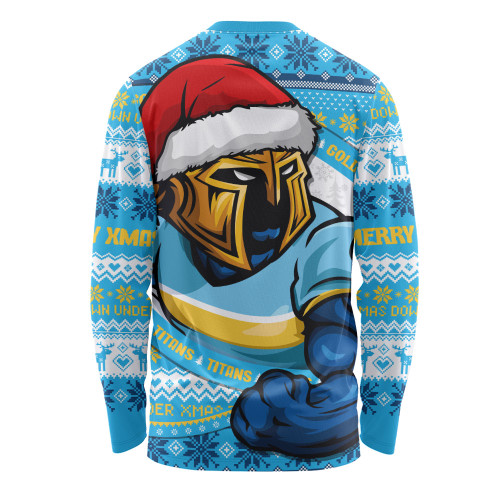 Gold Coast Titans Long Sleeve T-shirt Ugly Knit Style For Christmas Game Fans Gold Coast Titans Long Sleeve T-shirt Ugly Knit Style For Christmas Game Fans