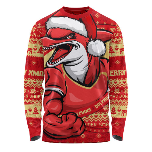 Redcliffe Dolphins Long Sleeve T-shirt Ugly Knit Style For Christmas Game Fans