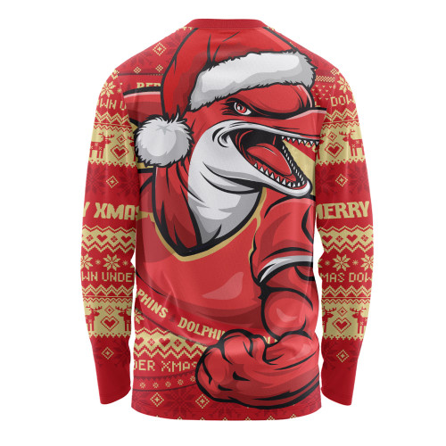 Redcliffe Dolphins Long Sleeve T-shirt Ugly Knit Style For Christmas Game Fans Redcliffe Dolphins Long Sleeve T-shirt Ugly Knit Style For Christmas Game Fans