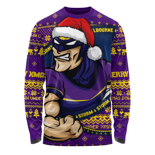 Melbourne Storm Long Sleeve T-shirt Ugly Knit Style For Christmas Game Fans
