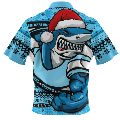 Cronulla-Sutherland Sharks Zip Polo Shirt Ugly Knit Style For Christmas Game Fans