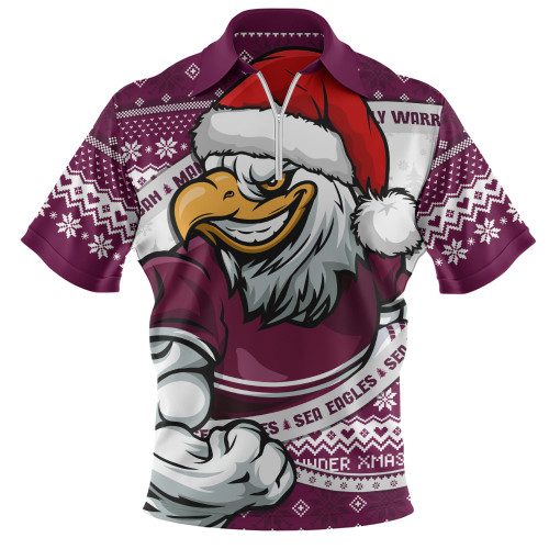 Manly Warringah Sea Eagles Zip Polo Shirt Ugly Knit Style For Christmas Game Fans