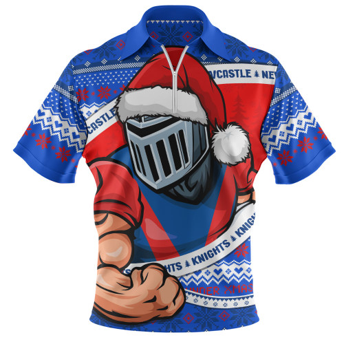 Newcastle Knights Zip Polo Shirt Ugly Knit Style For Christmas Game Fans