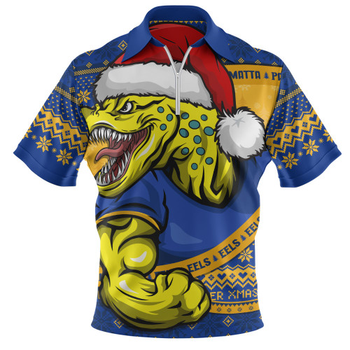 Parramatta Eels Zip Polo Shirt Ugly Knit Style For Christmas Game Fans
