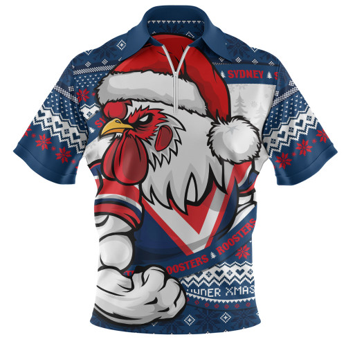 Sydney Roosters Zip Polo Shirt Ugly Knit Style For Christmas Game Fans