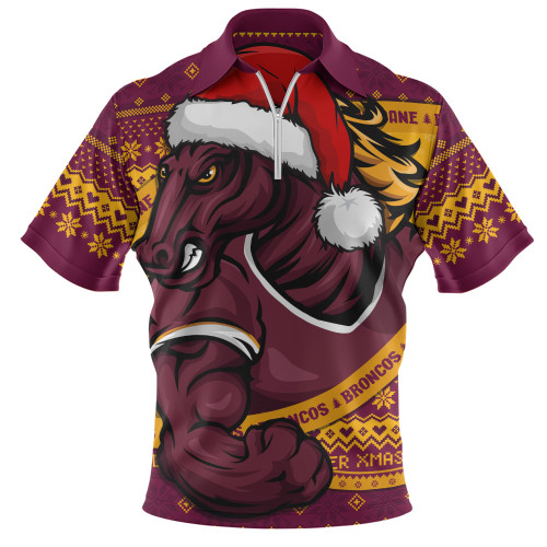 Brisbane Broncos Zip Polo Shirt Ugly Knit Style For Christmas Game Fans