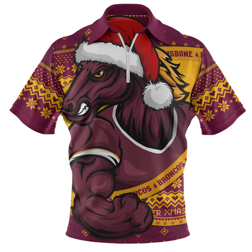 Brisbane Broncos Zip Polo Shirt Ugly Knit Style For Christmas Game Fans