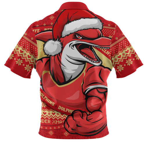 Redcliffe Dolphins Zip Polo Shirt Ugly Knit Style For Christmas Game Fans