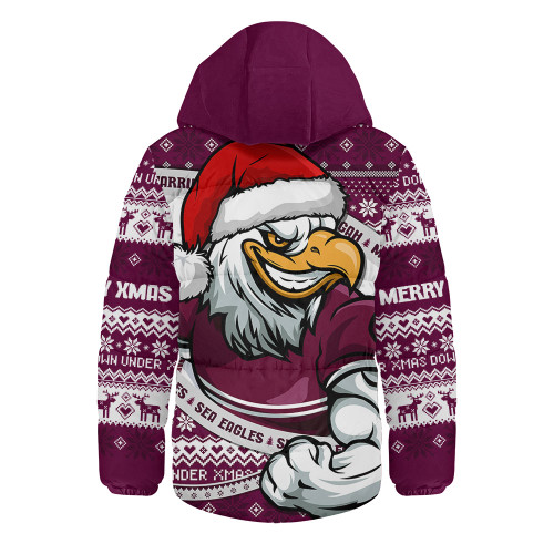 Manly Warringah Sea Eagles Hooded Padded Jacket Ugly Knit Style For Christmas Game Fans Manly Warringah Sea Eagles Hooded Padded Jacket Ugly Knit Style For Christmas Game Fans