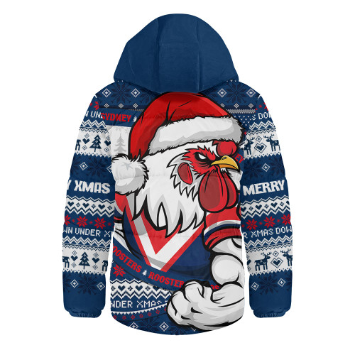 Sydney Roosters Hooded Padded Jacket Ugly Knit Style For Christmas Game Fans