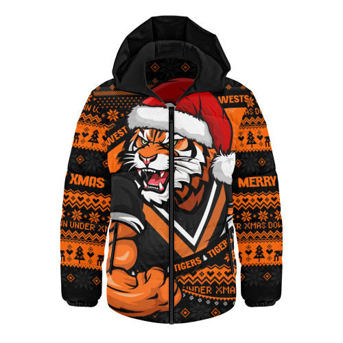Wests Tigers Hooded Padded Jacket Ugly Knit Style For Christmas Game Fans