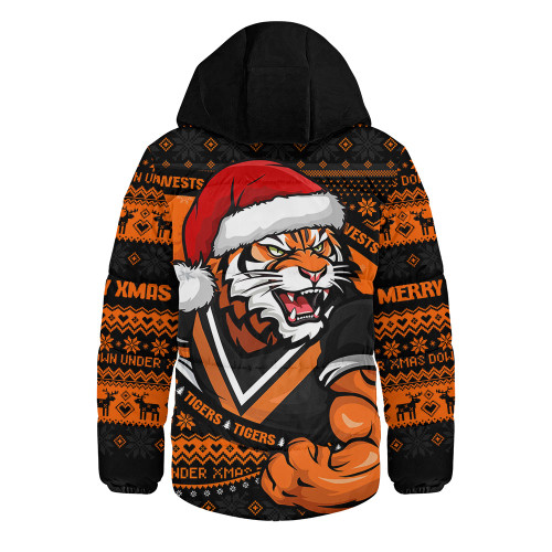 Wests Tigers Hooded Padded Jacket Ugly Knit Style For Christmas Game Fans