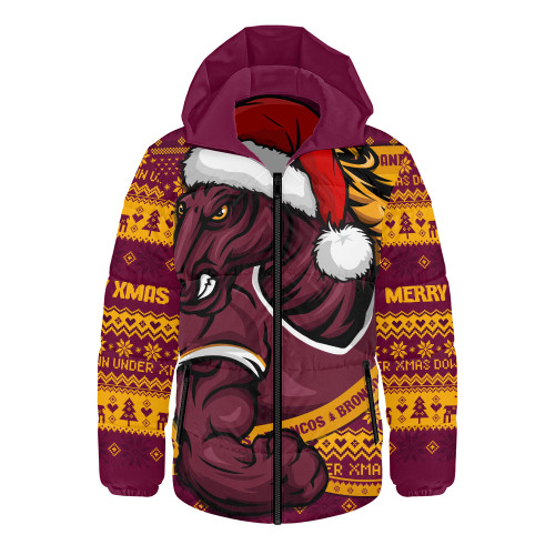 Brisbane Broncos Hooded Padded Jacket Ugly Knit Style For Christmas Game Fans