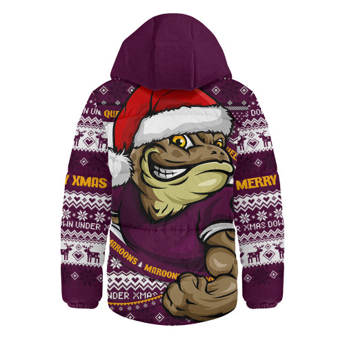 Queensland Maroons Hooded Padded Jacket Ugly Knit Style For Christmas Game Fans