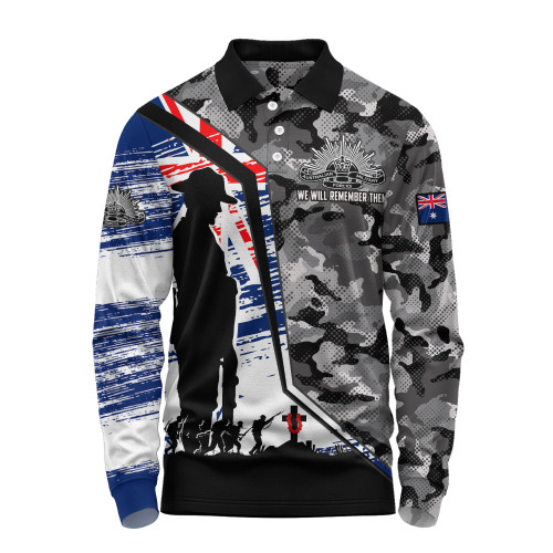 Australia Long Sleeve Polo Shirt Remembrance Day Heroic Soldier Legacy