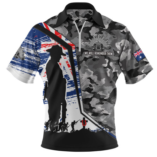 Australia Zip Polo Shirt Remembrance Day Heroic Soldier Legacy