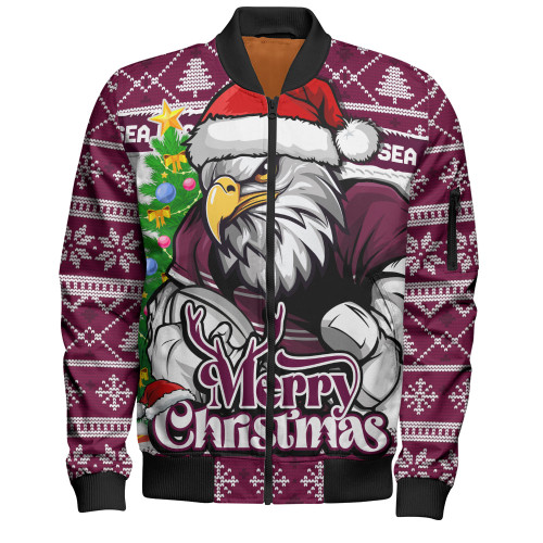 Manly Warringah Sea Eagles Bomber Jacket Merry Christmas Game Day Knit Style Team Edition Manly Warringah Sea Eagles Bomber Jacket Merry Christmas Game Day Knit Style Team Edition