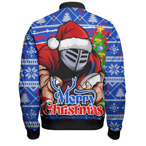 Newcastle Knights Bomber Jacket Merry Christmas Game Day Knit Style Team Edition Newcastle Knights Bomber Jacket Merry Christmas Game Day Knit Style Team Edition