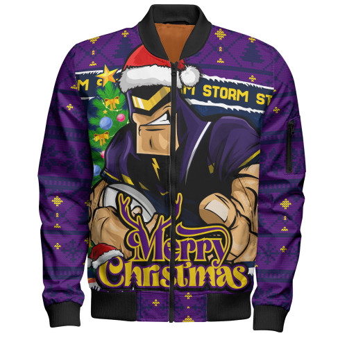 Melbourne Storm Bomber Jacket Merry Christmas Game Day Knit Style Team Edition