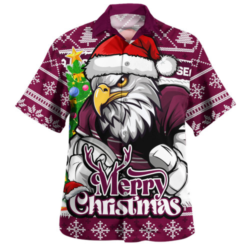 Manly Warringah Sea Eagles Hawaiian Shirt Merry Christmas Game Day Knit Style Team Edition